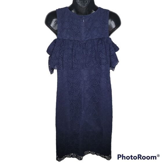 Ann Taylor navy blue cold shoulder lace dress size 6 - Picture 2 of 7